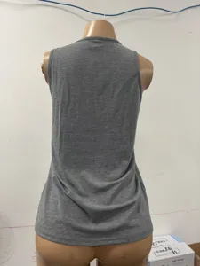 Grey sleeveless basic tank top casual round neck summer knit top product back detail view
