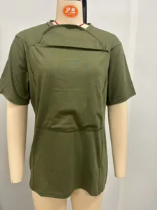 Green multi-functional soothing V-neck T-shirt for parents, comfortable short sleeve top.