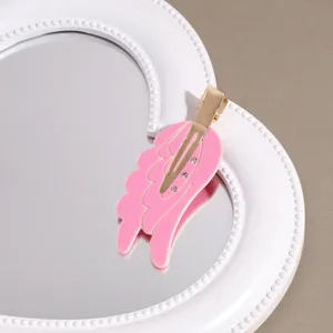 Cute pink angel wing rhinestone hair clip detail, sweet style side bang pin for daily styling.