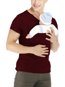 Men's Kangaroo Baby Carrier T-Shirt Casual Pullover Dad Pocket Tee for Infant Holding