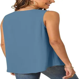 Top smanicato in chiffon monocolore da donna estivo camicetta casual dettaglio.