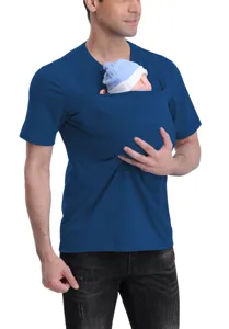 Kangaroo dad baby carrier T-shirt, casual V-neck short sleeve top with pouch for newborn baby.