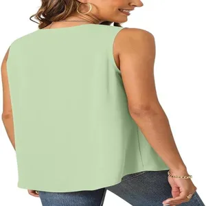 Estate donna casual largo colore unito chiffon senza maniche camicetta retro dettaglio