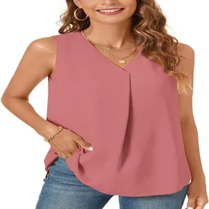 Donna Scollo V Smanicato Chiffon Canotta Tinta Unita Casuale Estate Larga Camicetta