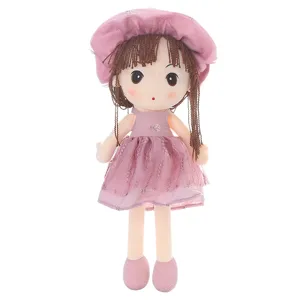 Schöne Plüsch Puppe mit rosa Kleid und Hut, weiches Stoffmädchen Spielzeug für Kinder Geschenk.