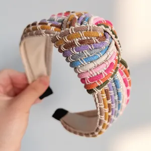 Serre-tête large tressé multicolore style ethnique accessoire cheveux mode pour femmes