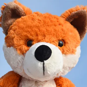 Cute orange fox plush toy detail view, soft stuffed animal doll for girls birthday gift.