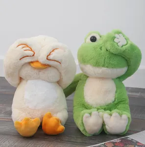 Lindos juguetes de peluche de pato y rana, muñecos de animales suaves para la habitación.