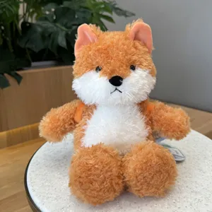 Cute orange white plush fox doll soft stuffed animal toy with backpack gift for children
