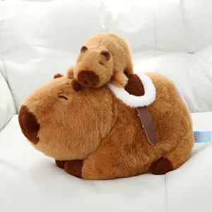 Lindo peluche de capibara con silla de montar madre y bebé muñeco de peluche regalo decoración