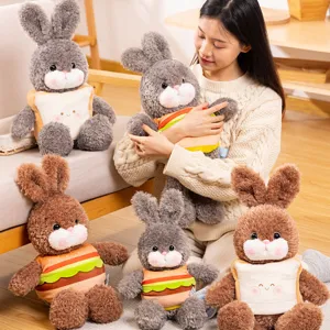 Simpatico coniglietto di peluche con costume pane hamburger, morbido regalo per bambini e ragazze