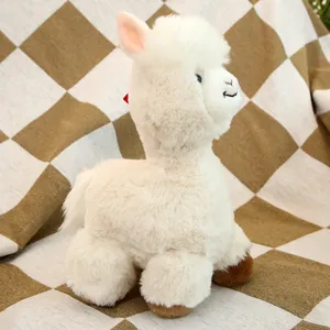 Cute white alpaca plush toy fluffy stuffed animal doll soft standing design for kids gift