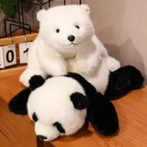 Cute plush polar bear and panda hugging pillow, soft stuffed animal toy for bed sleeping and kids.
