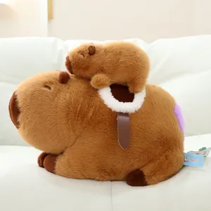 Set de peluche capibara tierno con diseño de silla de montar, muñeco de peluche suave