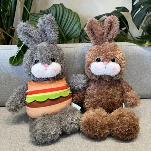 Set di coniglietti di peluche soffici con costume da hamburger rimovibile, regalo per bambini.