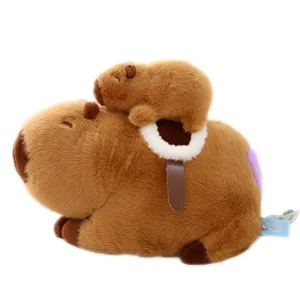 Schattige capibara pluche speelgoed moeder en baby zacht gevulde dierlijke pop met zadel en paarse rug