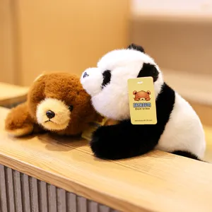 Cute plush panda and brown bear toys, soft lying animal pillows for bed and nap sleeping.