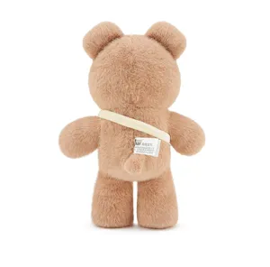 Cute butter bear plush doll with crossbody bag fluffy stuffed animal toy for kids.