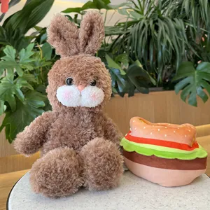 Morbida bambola di peluche coniglio marrone con accessorio hamburger giocattolo regalo