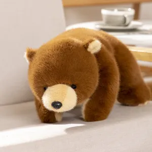 Cute brown bear plush toy detail shot, soft plush material, lovely companion pillow.