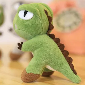 Creative standing dinosaur plush toy miniature doll, green stuffed animal ornament for DIY decor.