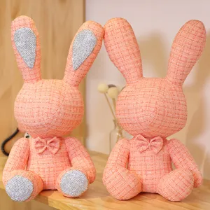 Σετ λούτρινο κουνελάκι από ροζ τουίντ χαριτωμένη κούκλα διακόσμηση γραφείου για δώρο