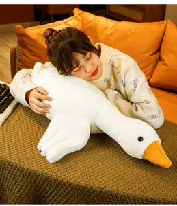 Lindo peluche de gran ganso blanco, suave almohada de abrazo y muñeca para niños y decoración.