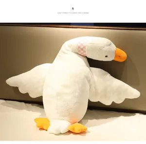Morbido peluche di oca bianca, simpatico cuscino animale imbottito, bambola da letto comoda.