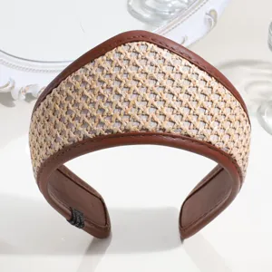 Retro woven leather crown headband elegant court style minimalist hair hoop for women