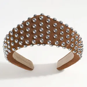 Brown rhinestone studded wide headband vintage court style padded hair hoop fashion hair accessories