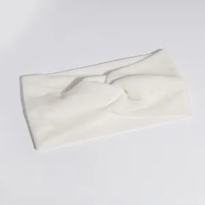 Solid white fleece twisted headband, soft velvet elastic hair band for daily casual wear.