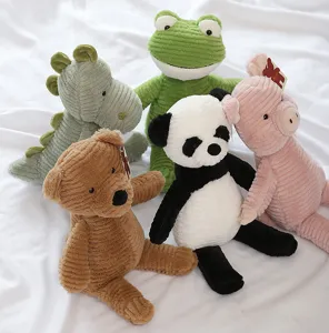 Cute corduroy plush animal toys set featuring bear dinosaur frog panda pig plushie gifts.
