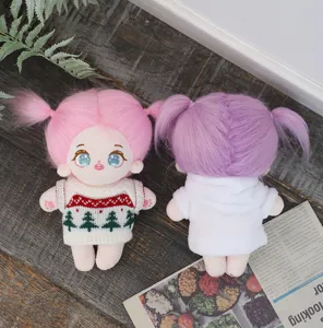 Plush cotton doll character details showing cute colorful pigtails and cozy daily outfits.