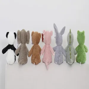 Set of 7 cute animal plush toys, striped corduroy soft dolls, panda elephant bear pig donkey dinosaur