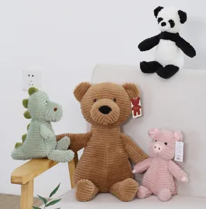 Cute corduroy plush toy set featuring bear, dinosaur, pig and panda, soft stuffed animal doll gift.