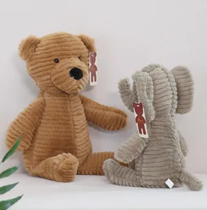 Corduroy plush bear and elephant toy, soft textured animal doll for comforting kids.