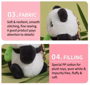 Llavero de peluche de panda lindo, tela suave y relleno de algodón PP para mochilas.