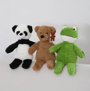 Cute striped plush toy set featuring panda, bear and frog for cozy hugging and gifting.