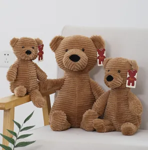 Cute brown corduroy teddy bear plush toys, soft stuffed animal dolls, kids companion gifts.