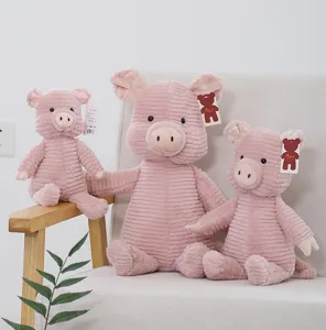 Cute pink corduroy pig plush toy soft stuffed animal doll soothing pillow gift for kids