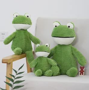 Cute corduroy green frog plush toy stuffed animal soft doll comforting pillow gift for kids