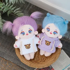Cute cotton plush doll set with fluffy colorful hair and hoodies, perfect toy gift.