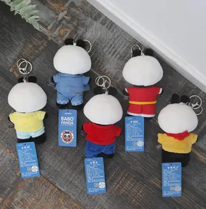 Cute panda plush toy keychain set, soft stuffed animal bag pendant with colorful clothes.
