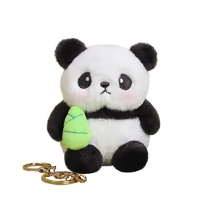 Cute round panda plush keychain stuffed animal bag charm birthday gift pendant toy for kids