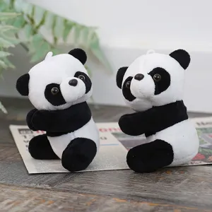 Cute panda plush hanging ornament, soft stuffed toy for bag and backpack decoration.