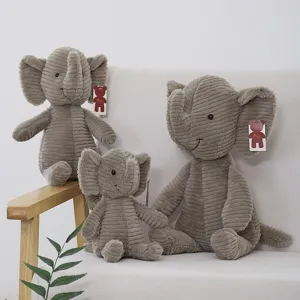 Cute grey corduroy elephant plush toy set, soft stuffed animal doll soothing pillow gift for kids