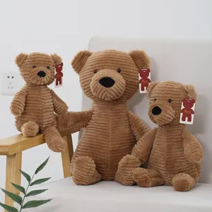 Cute brown corduroy teddy bear plush toys, soft stuffed animal dolls for kids gifts.