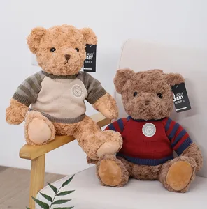 Retro sweater teddy bear plush toy cute stuffed animal doll soft sleeping pillow for kids