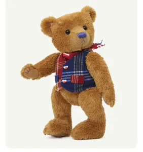 Orsacchiotto di peluche snodato con gilet scozzese, perfetto regalo di San Valentino.