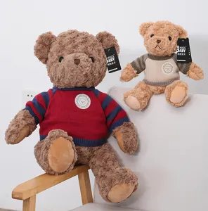 Cute plush teddy bear toy with knitted sweater, soft stuffed animal doll for kids gift.